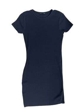 Sinsay Women Dark Navy Black Ribbed Crewneck Short Sleeve Mini T-Shirt Dress M
